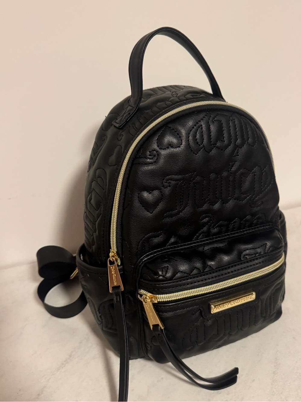Juicy Couture Black Quilted Logo Mini Backpack with Gold Hardware